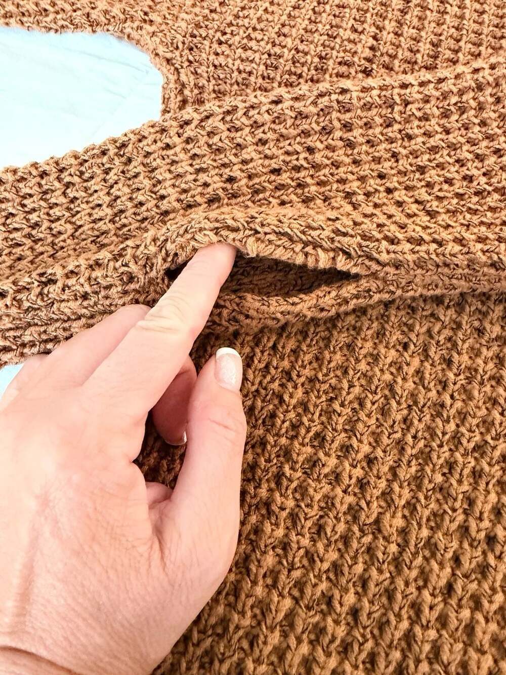 Women's Brown Waffle Knit Open Front Cardigan with Pockets - Picture 6 of 6